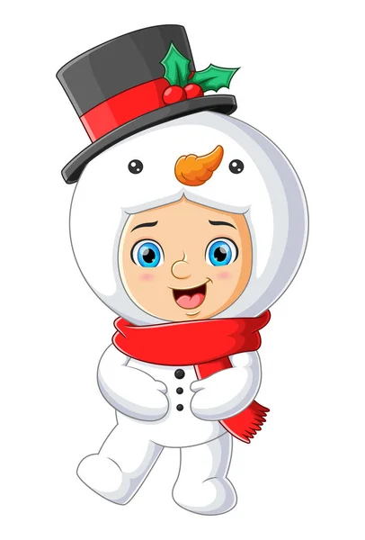Щасливий Хлопчик Одягнений Грає Сніговиком Костюм Ілюстрації — стоковий вектор