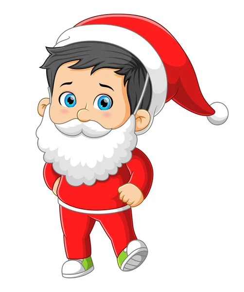 Cute Boy Wearing Santa Claus Costume Dancing Happy Expression Illustration — Stock Vector