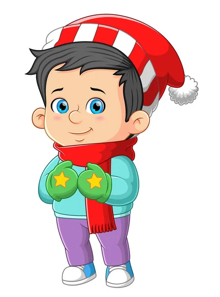 Милий Щасливий Хлопчик Одягнений Зимовий Костюм Капелюхом Ілюстрації — стоковий вектор