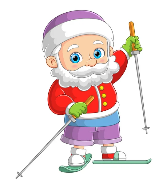 stock vector The cute santa claus is playing the skiing and sliding from the hill of illustration