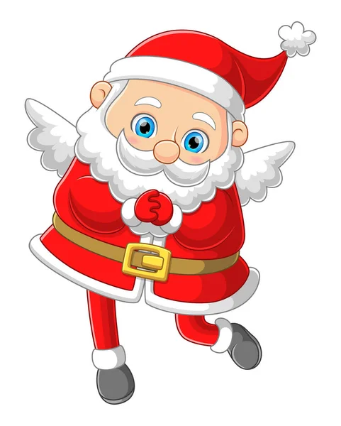 Ángel Santa Claus Está Mirando Gente Celebrando Navidad Ilustración — Vector de stock