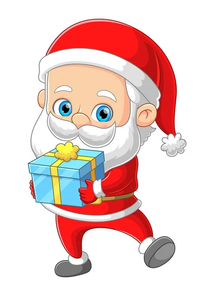 Den Söta Tomten Ger Presentförpackning Till Barnen Juldagen Illustration — Stock vektor