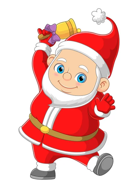 Santa Claus Está Bailando Tocando Campana Noche Navidad Ilustración — Vector de stock