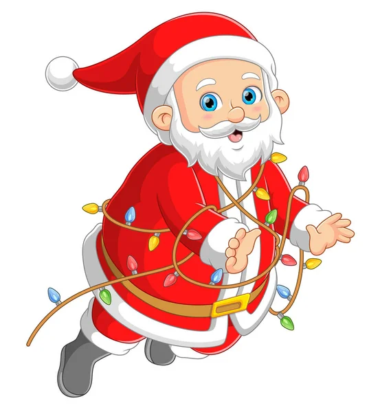 Santa Claus Llevando Bombilla Decoración Ilustración — Vector de stock