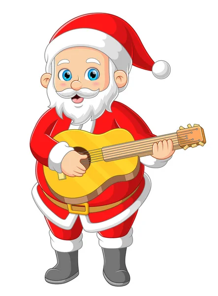 Papai Noel Cantando Tocando Guitarra Ilustração — Vetor de Stock