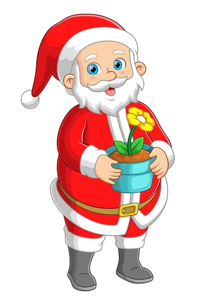 Santa Claus Bär Blomma Grytan Illustration — Stock vektor