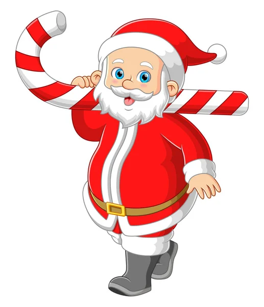 Santa Claus Llevando Gran Bastón Caramelo Ilustración — Vector de stock