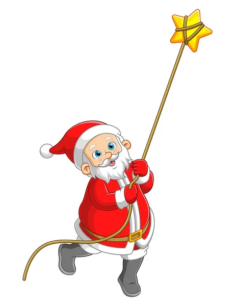 Papai Noel Puxando Balão Estrela Com Uma Corda Ilustração — Vetor de Stock