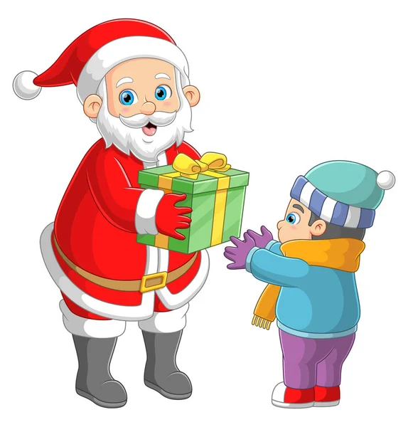 Santa Claus Dando Regalo Niño Lindo Ilustración — Vector de stock