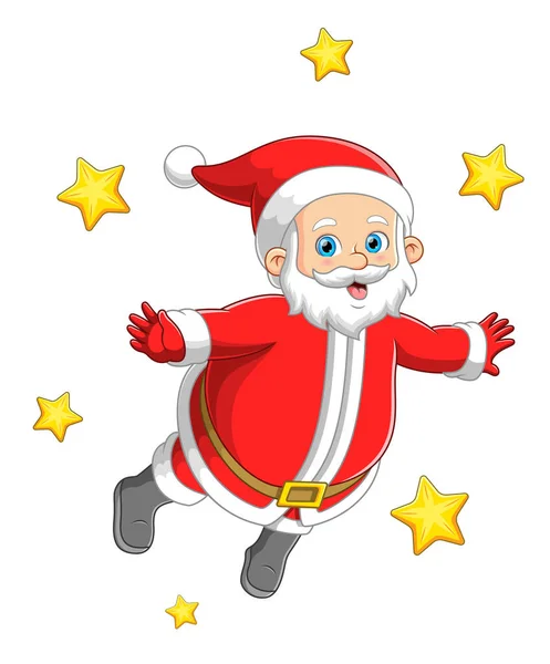 Feliz Santa Claus Volando Con Estrellas Ilustración — Archivo Imágenes Vectoriales
