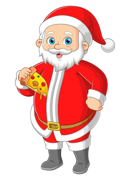 Santa Claus Lahodný Plátek Pizzu Ilustrace — Stockový vektor