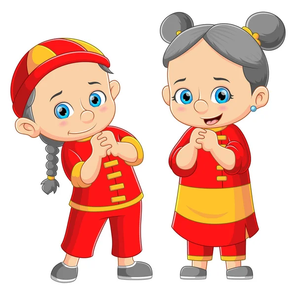 Niedliche Asiatische Kinder Feiern Chinesisches Neujahrsfest — Stockvektor