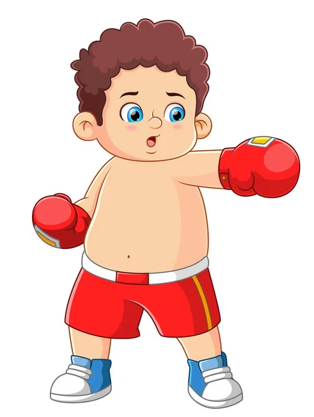 Boxeador Joven Durante Ejercicios Boxeo Ilustración — Vector de stock