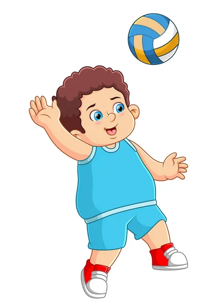 Feliz Niño Lindo Jugar Voleibol Ilustración — Vector de stock