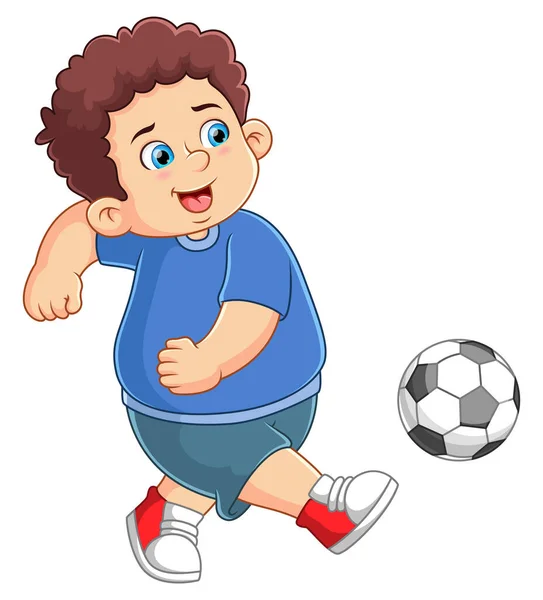 Gros Garçon Jouant Football Illustration — Image vectorielle