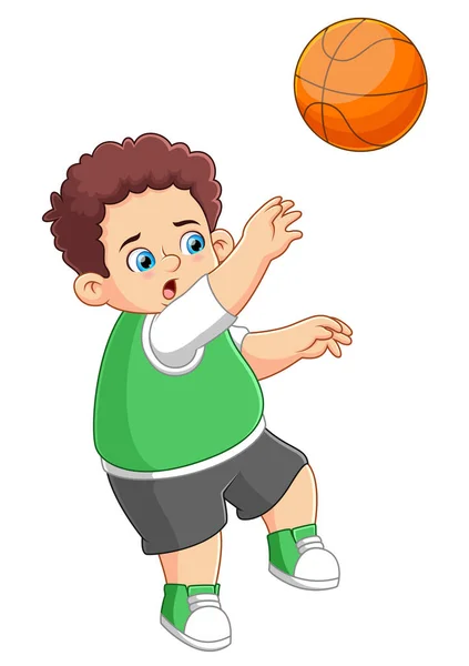 イラストのバスケットボールをする太った少年 — ストックベクタ