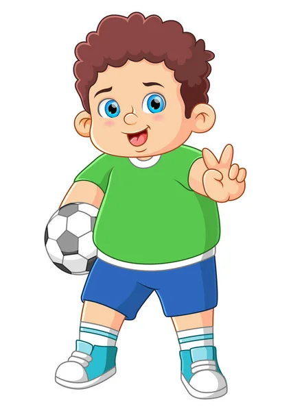 Jeune Garçon Avec Ballon Soccer Illustration — Image vectorielle