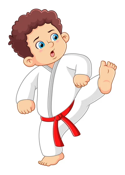 Joven Entrenamiento Karate Acción Ilustración — Vector de stock