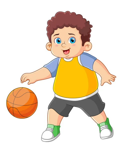 Niño Jugando Con Baloncesto Ilustración — Vector de stock