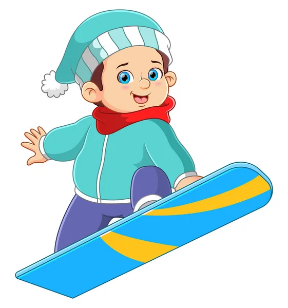 Menino Grande Jogando Snowboard Ação Ilustração — Vetor de Stock