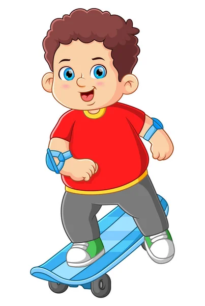 図の彼のスケートボードで遊んで太った男の子 — ストックベクタ