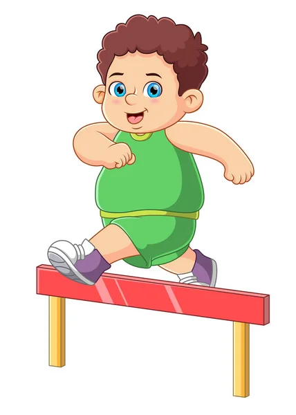 Young Athlete Jumping Hurdle Illustration — Stock Vector