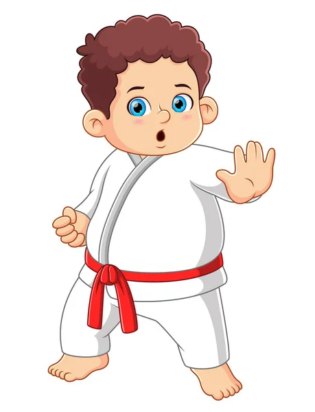 Una Pose Karate Chico Gordo Lindo Ilustración — Vector de stock