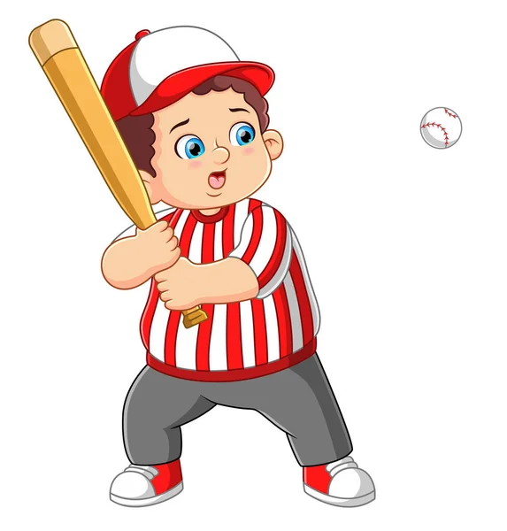 Jeune Garçon Frappant Balle Dans Une Jeunesse Baseball Jeu Illustration — Image vectorielle