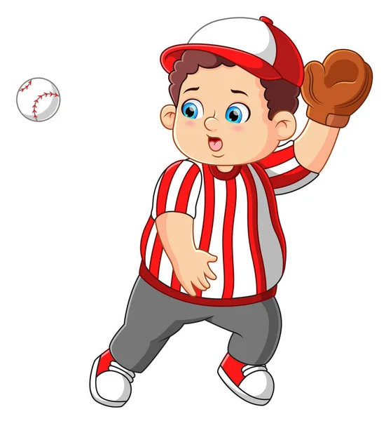 Chłopiec Ubrany Baseball Bieg Łapanie Kulę Ilustracji — Wektor stockowy