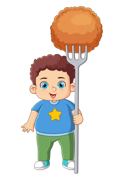 Χαριτωμένο Αγόρι Κρατώντας Μια Μπάλα Ρυζιού Της Απεικόνισης — Διανυσματικό Αρχείο