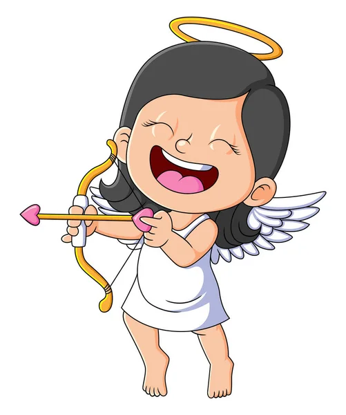 Angel Girl Laughing Holding Love Bow Illustration — Vetor de Stock