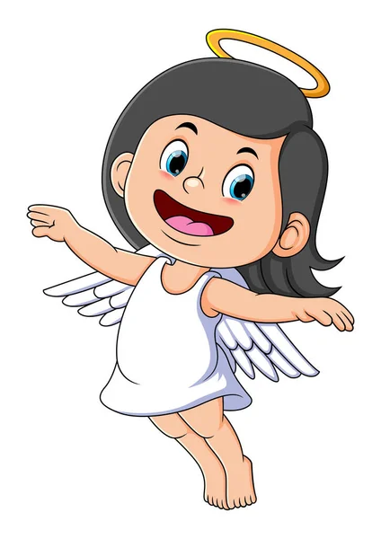 Little Angel Girl Flying Going Heaven Illustration — Vetor de Stock