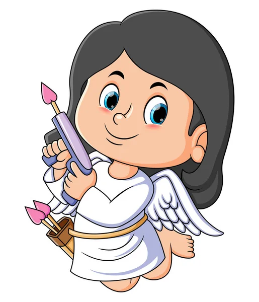 Little Cupid Girl Spreading Love Gun Illustration — Vetor de Stock
