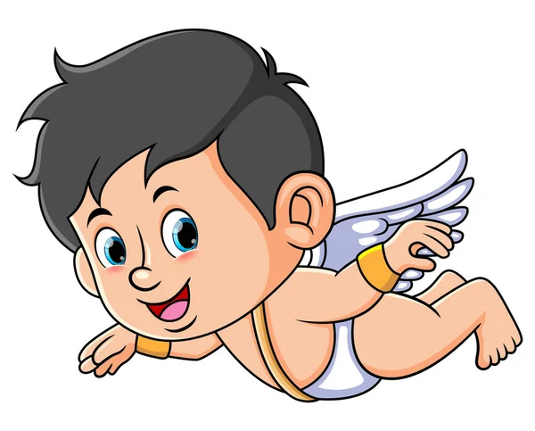 Happy Cupid Flying Sky Happy Expression Illustration — 스톡 벡터