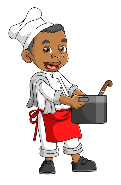 African Man Works Professional Chef Illustration — Stok Vektör