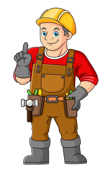 Man Working Construction Worker Posing Giving Thumbs Illustration —  Vetores de Stock