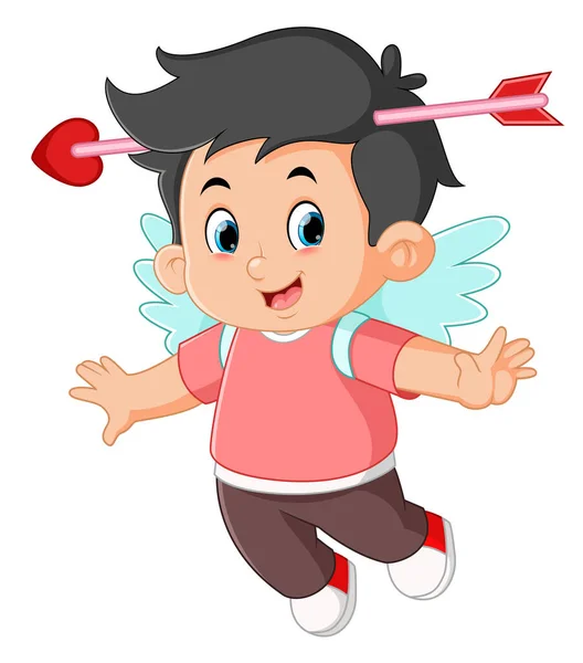 Cute Boys Flying Wearing Valentine Costumes Illustration — Stock Vector