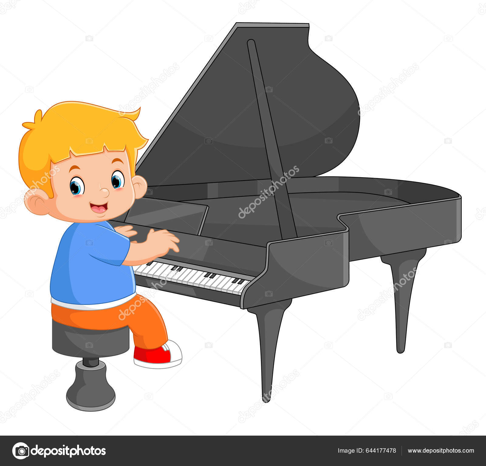 Cute Boy Learning Play Piano Illustration Stock Vector by  ©hermandesign2015@gmail.com 644177478
