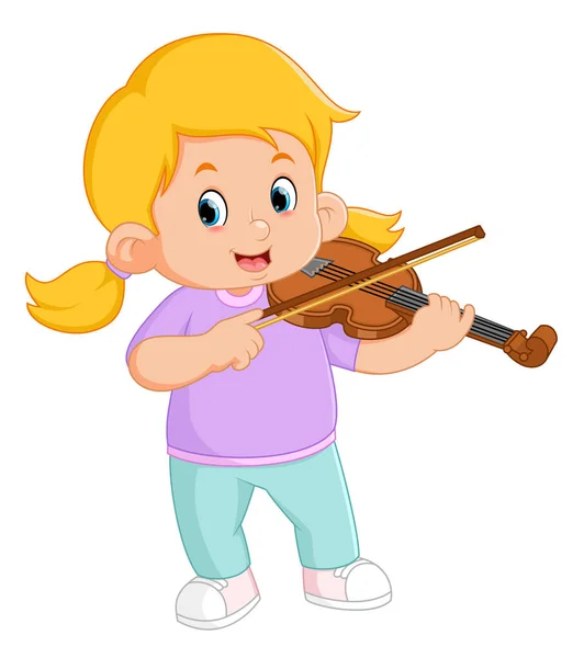 Cute Girl Playing Violin Illustration — ストックベクタ