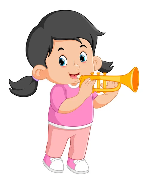 Cute Girl Playing Trumpet Illustration — Vector de stock