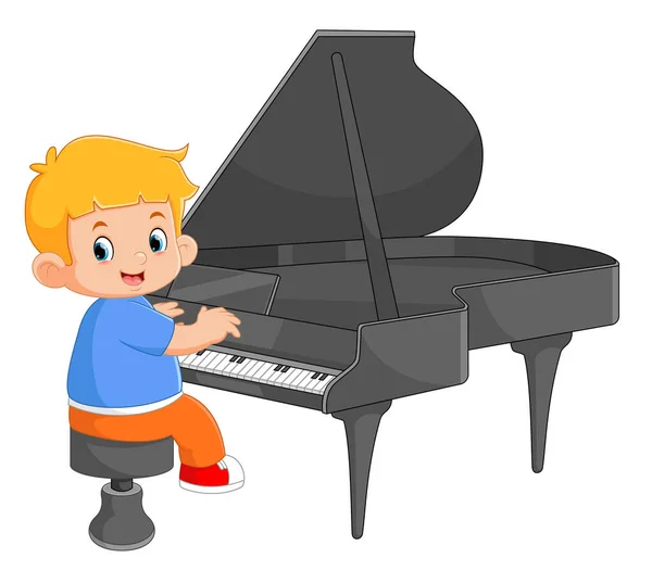 Cute Boy Learning Play Piano Illustration —  Vetores de Stock