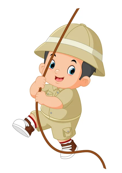 Adventurous Boy Had Fun Playing Rope Swing Illustration — Stok Vektör