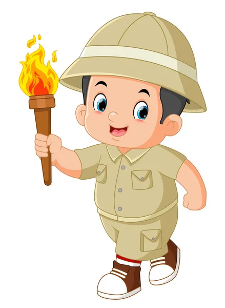 Adventurous Boy Excited Runs Torch Illustration — Stock vektor