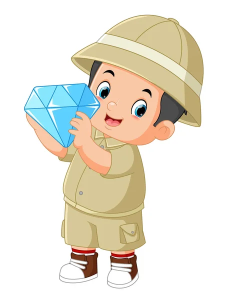 Adventurous Boy Delighted Find Large Diamond Illustration — 图库矢量图片