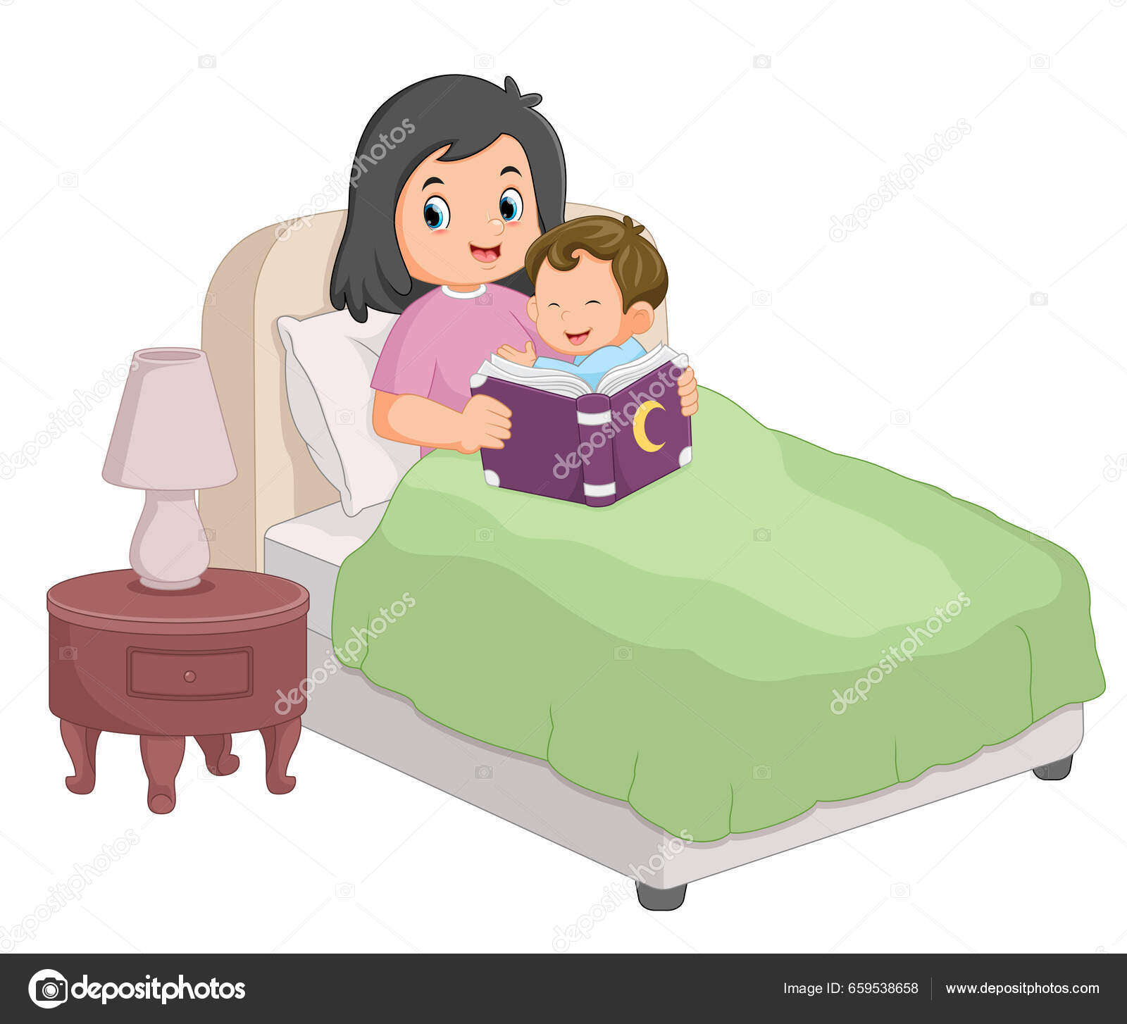 Image vectorielle Une Mère Lit Livre D'histoire Son Fils Comme Lit  D'illustration par ©hermandesign2015@gmail.com - 659538658, image size:1600x1454