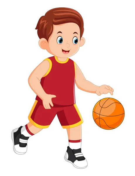 Jeune Homme Jouant Basket Avec Une Chemise Rouge Basket Illustration — Image vectorielle
