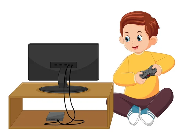 Father Enjoying Working Holiday Playing Video Games Illustration — Stock Vector