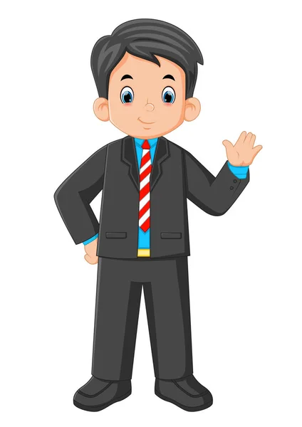 Young Man Wearing Suit Waving Illustration — Stock Vector