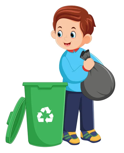 Ένας Νεαρός Πετάει Σκουπίδια Στον Κάδο Σκουπιδιών Της Εικονογράφησης — Διανυσματικό Αρχείο