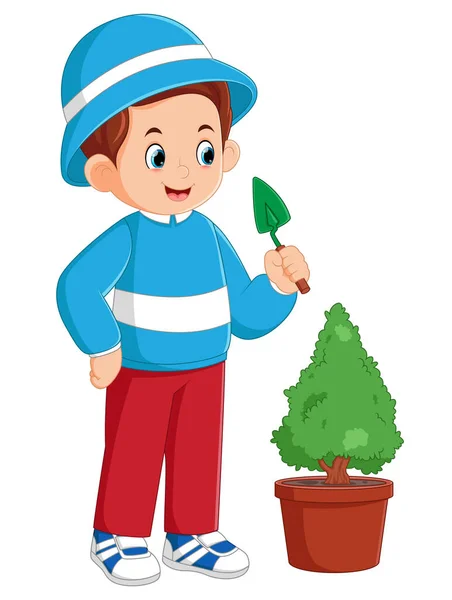 Father Doing Gardening Activities Cleaning Plants Using Garden Shovel Illustration — Stock Vector